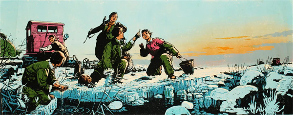 张朝阳 《冰凌花》 1973 版画