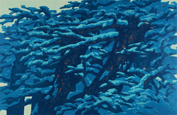 官厚生 《雪树》 1996 版画