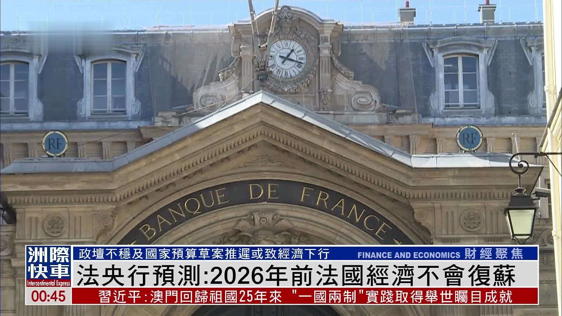 法国央行预测：2026年前法国经济不会复苏