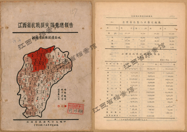 ▲江西省抗战损失调查总报告（江西省档案馆馆藏）