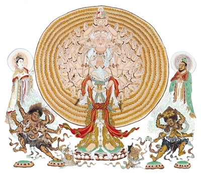 史敦宇的布画(出自敦煌莫高窟3窟,元代千手千眼观音菩萨。)