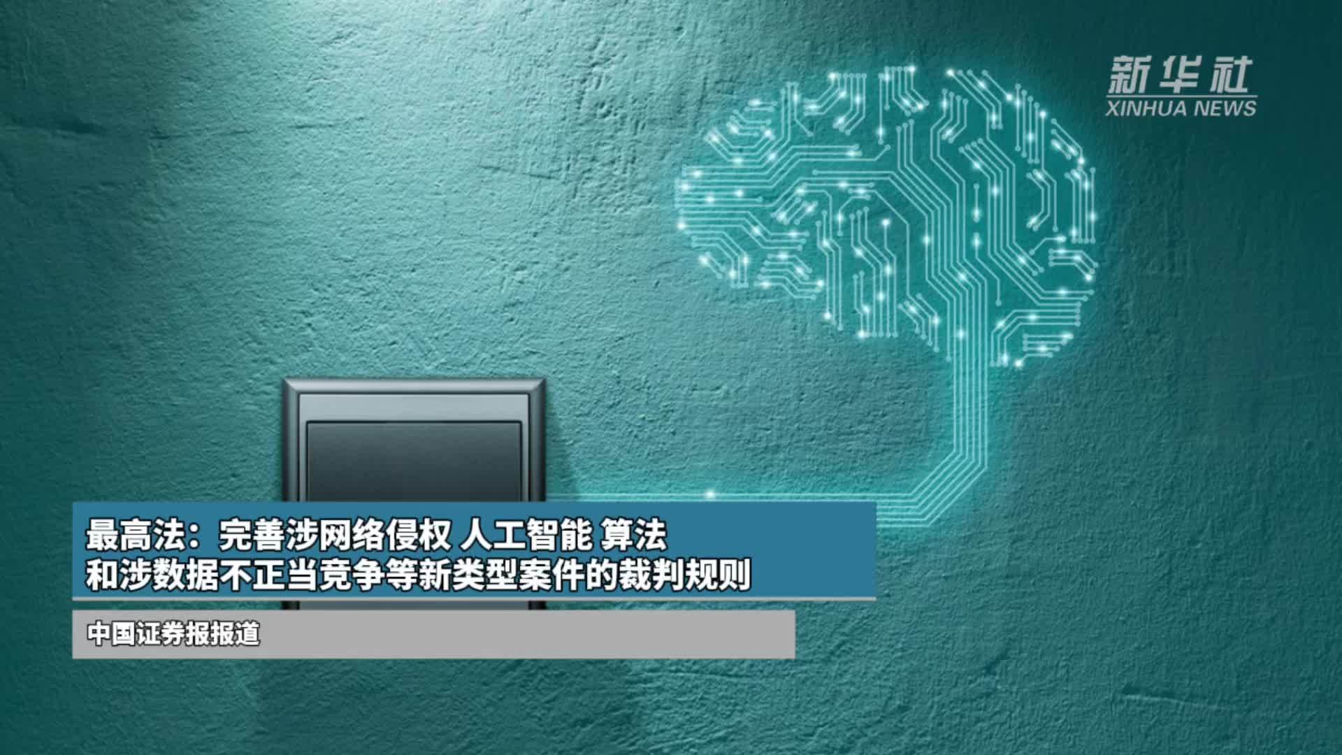 最高法：完善涉网络侵权、人工智能、算法和涉数据不正当竞争等新类型案件的裁判规则