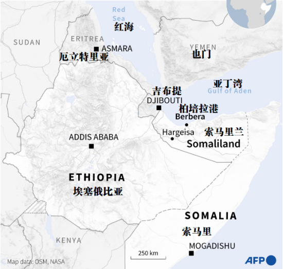 ▎索马里兰与周边地区地图。图源:法新社