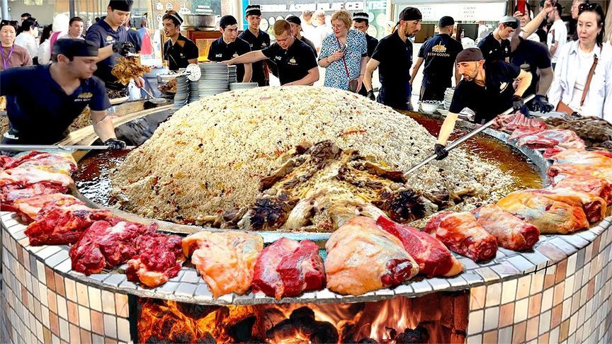 乌兹别克斯坦最大的大锅饭，制作过程真是刷新了三观