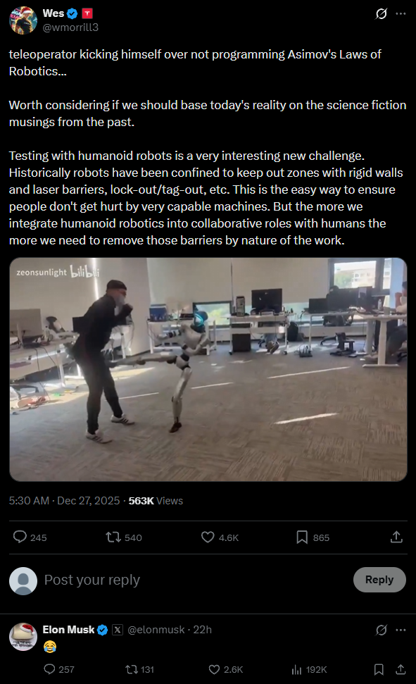 宇树G1机器人测试时突然踹工程师一脚 马斯克评论