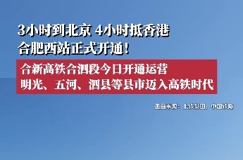 3小时到北京，4小时抵香港，合肥西站正式开通！