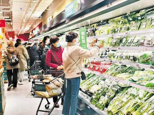 12月23日，京东七鲜超市石家庄首店内，市民在选购蔬菜。 本报记者 贾梦宇摄