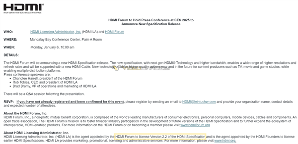 HDMI 2.2官宣！7年了 第一次要紧升级