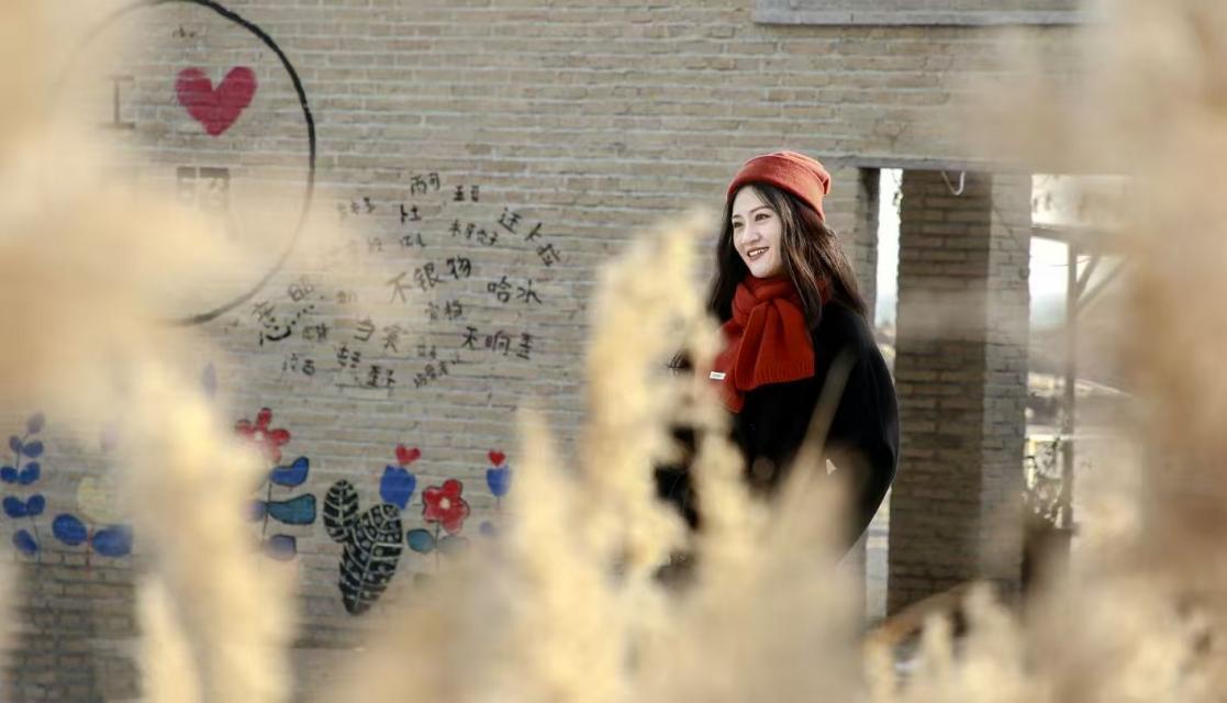 海边的芦苇于风中尽情舞动，立身于涂鸦墙前，来一张沐浴在冬日暖阳下的照片。厉新昌 摄