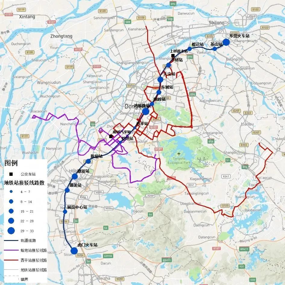 ▲东莞轨道2号线与公交线路接驳情况