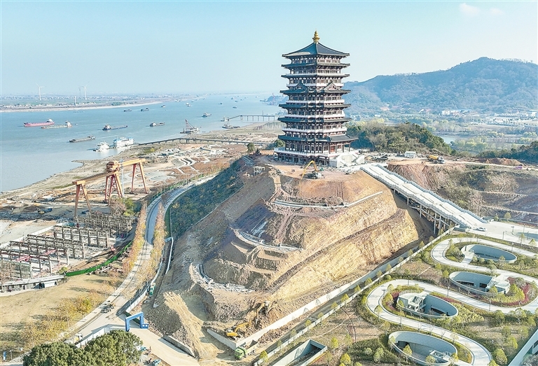 湖口县石钟山景区石钟楼项目建设正酣（图）