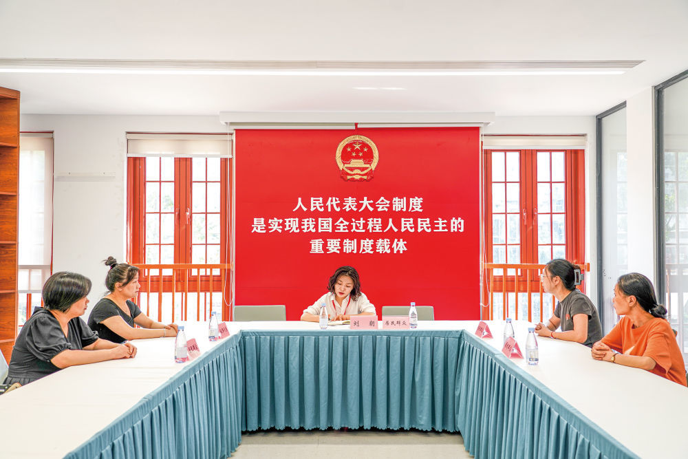 图为九龙坡区人大代表刘朝接待来访的谢家湾街道杨坪社区居民。谢小念摄