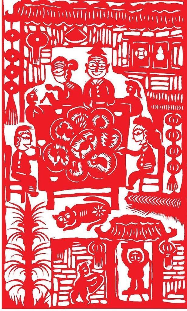 除夕　剪纸《陇中传统民俗节日》（局部）　李流芳