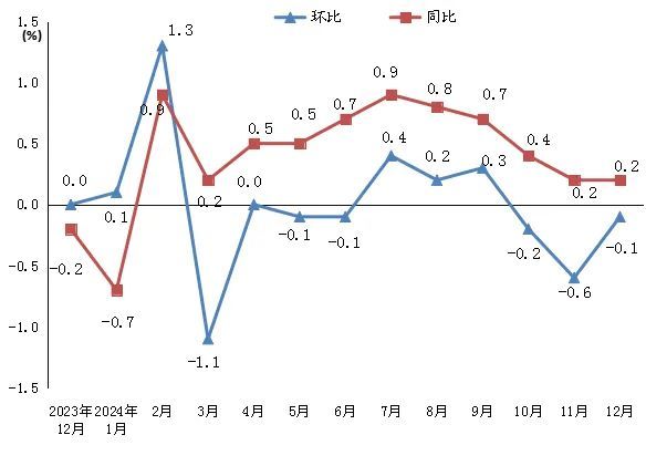 图1 2023年12月—2024年12月份居民消费价格分月涨跌幅（%）