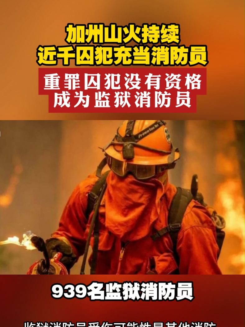 加州山火持续近千囚犯充当消防员 重罪囚犯没有资格成为监狱消防员#山火  #囚犯  #美国