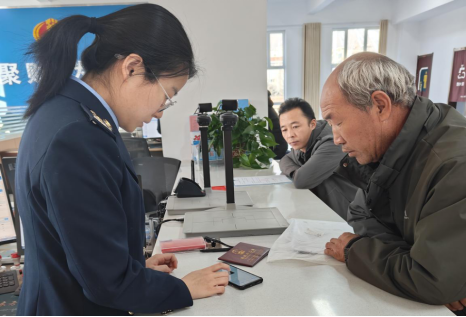税务干部辅导老年人在手机APP上办税