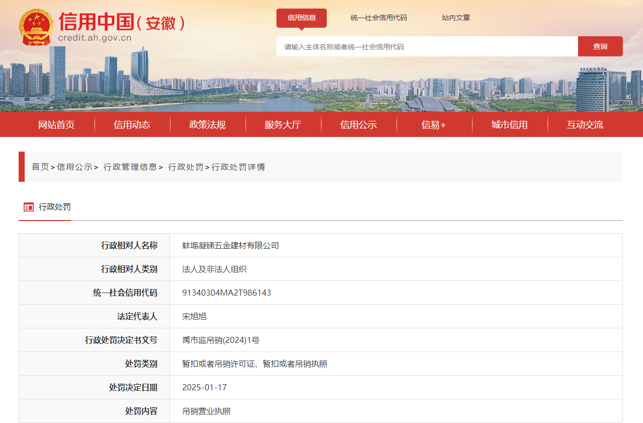 安徽一市多家公司被吊销营业执照