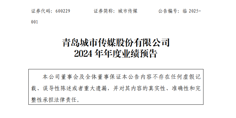 青岛城市传媒：2024年预计实现净利润8000万元至1亿元