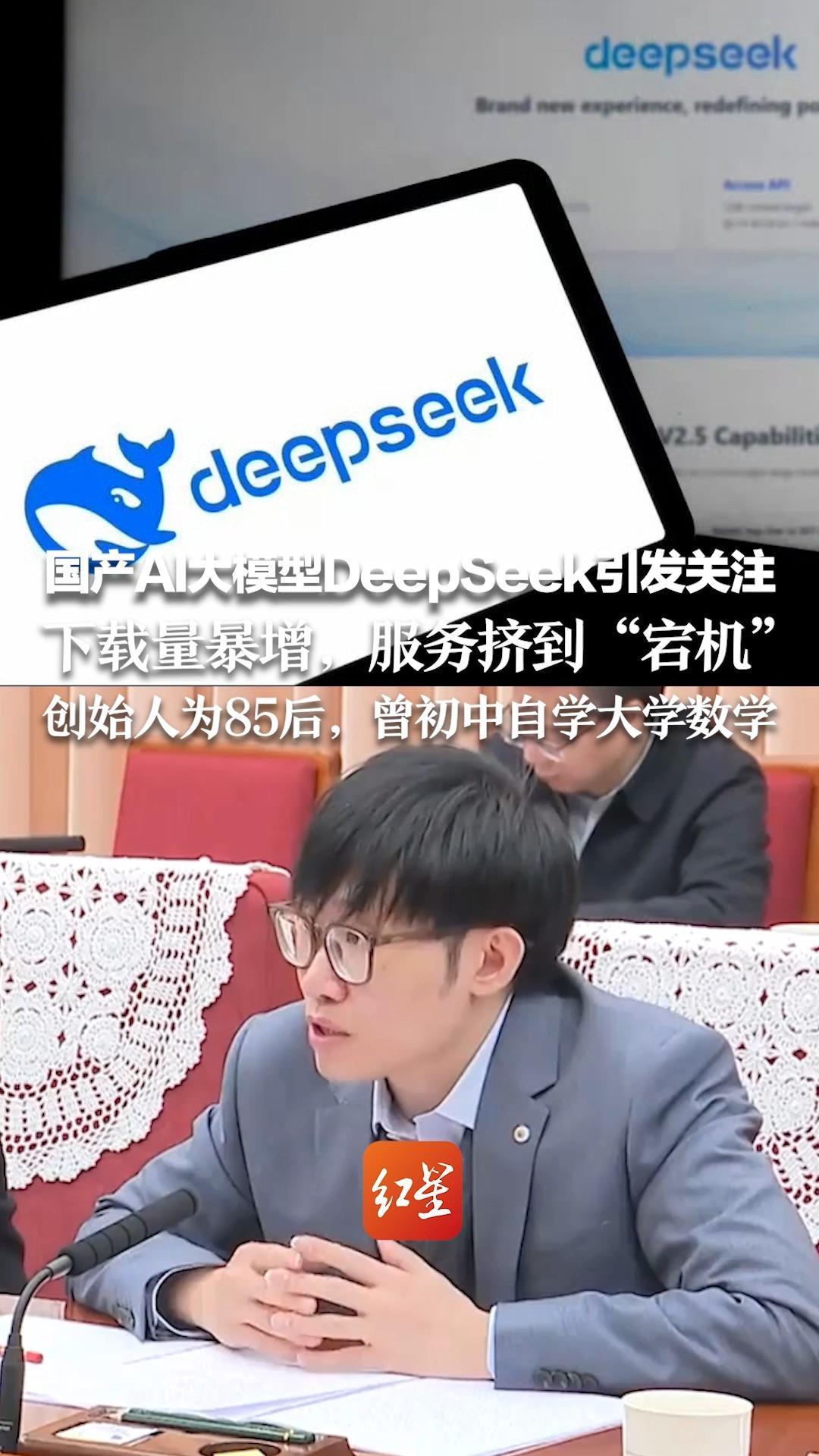 国产AI大模型DeepSeek引发关注 下载量暴增，服务挤到“宕机” 创始人为85后，曾初中自学大学数学
