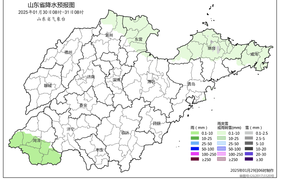 图12025年1月30日08时—1月31日08时降水量预报（毫米）