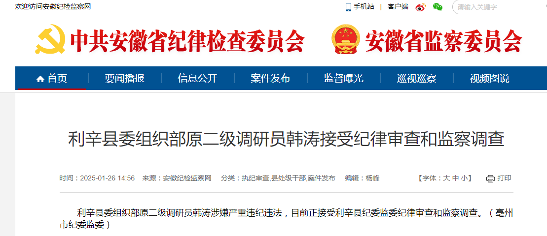 严重违纪违法！安徽利辛一干部被查