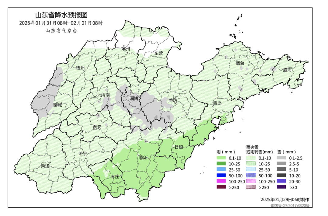 图22025年1月31日08时—2月1日08时降水量预报（毫米）