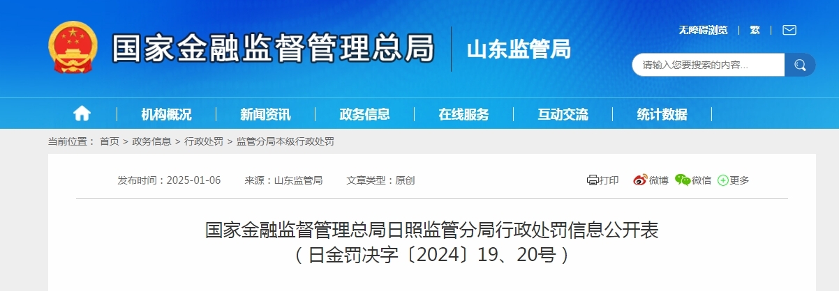 济宁银行日照分行被罚款30万元