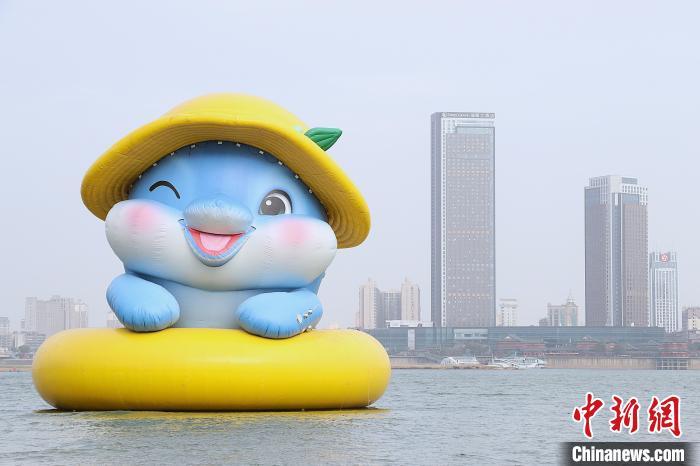 巨型江豚气模亮相江西南昌打造城市新地标