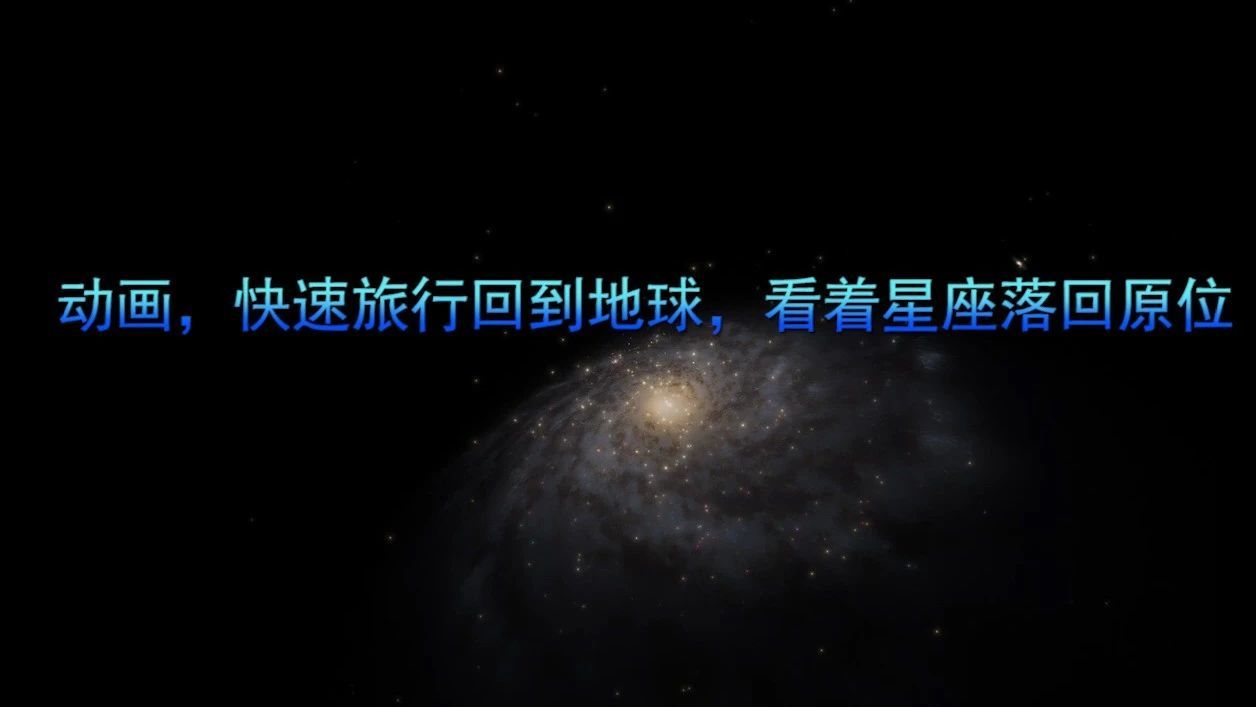 动画，快速旅行回到地球，看着星座落回原位