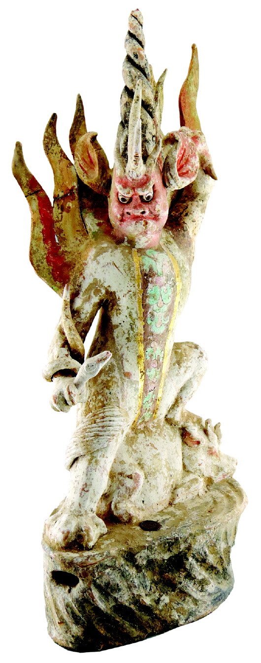 唐　陶彩绘贴金抓天兽