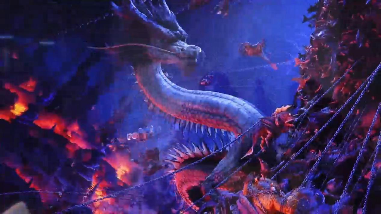 （《哪吒2》预告片画面龙宫塌陷场景）