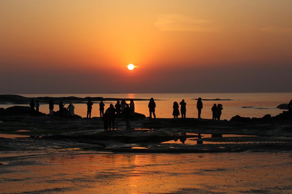 当太阳升起,海面上波光粼粼。张守本 摄