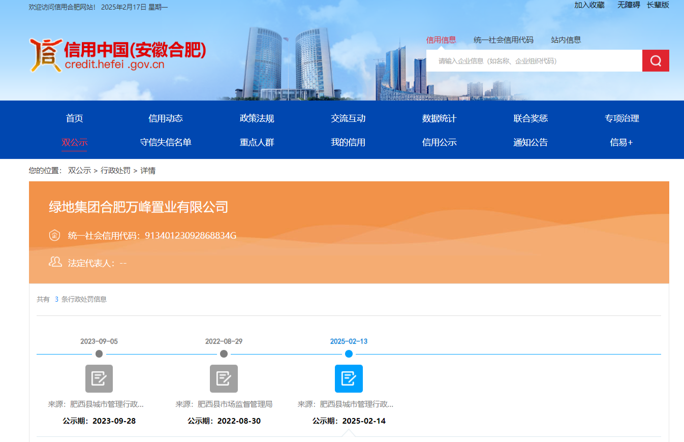 擅自施工及交付使用！绿地集团合肥万峰置业被罚超9万