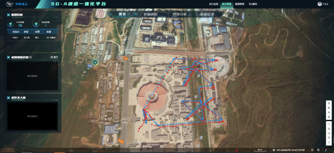 中移凌云平台通过5G-A通感一体技术实时感知无人机飞行轨迹