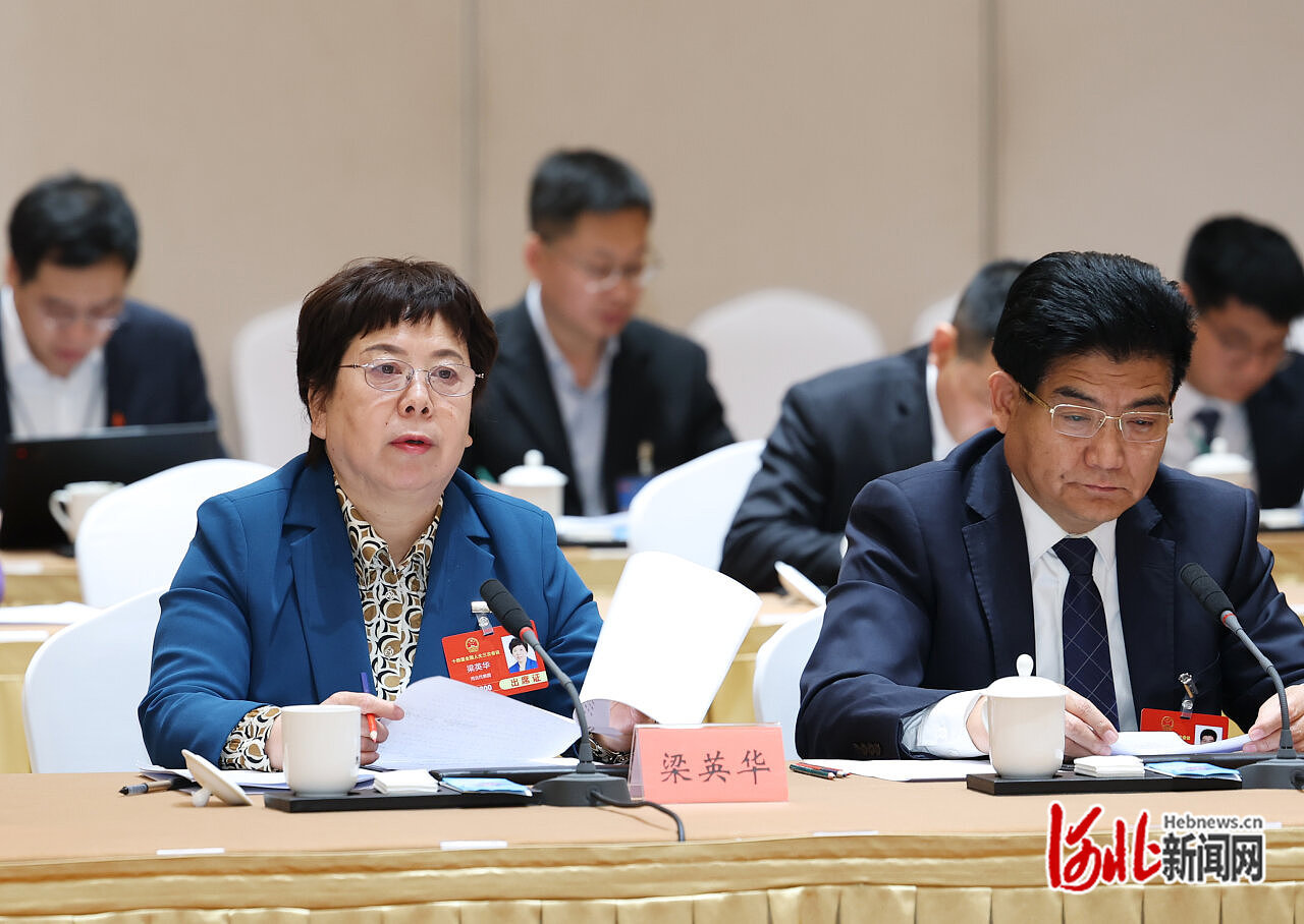3月7日，梁英华代表（前排左一）在小组会议上发言。 河北日报记者 赵海江摄.jpg