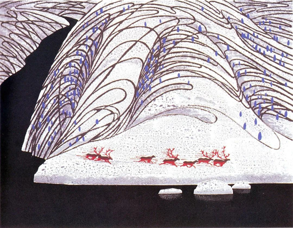 李亿平 《穿过白山越过黑水》 版画 1987年