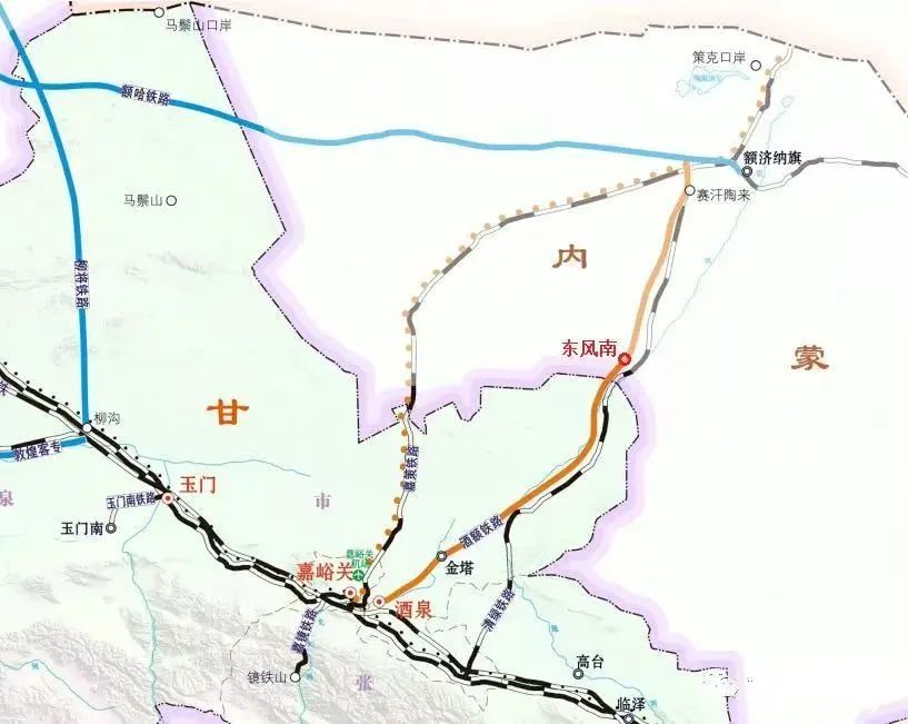 酒泉至额济纳铁路线路示意图