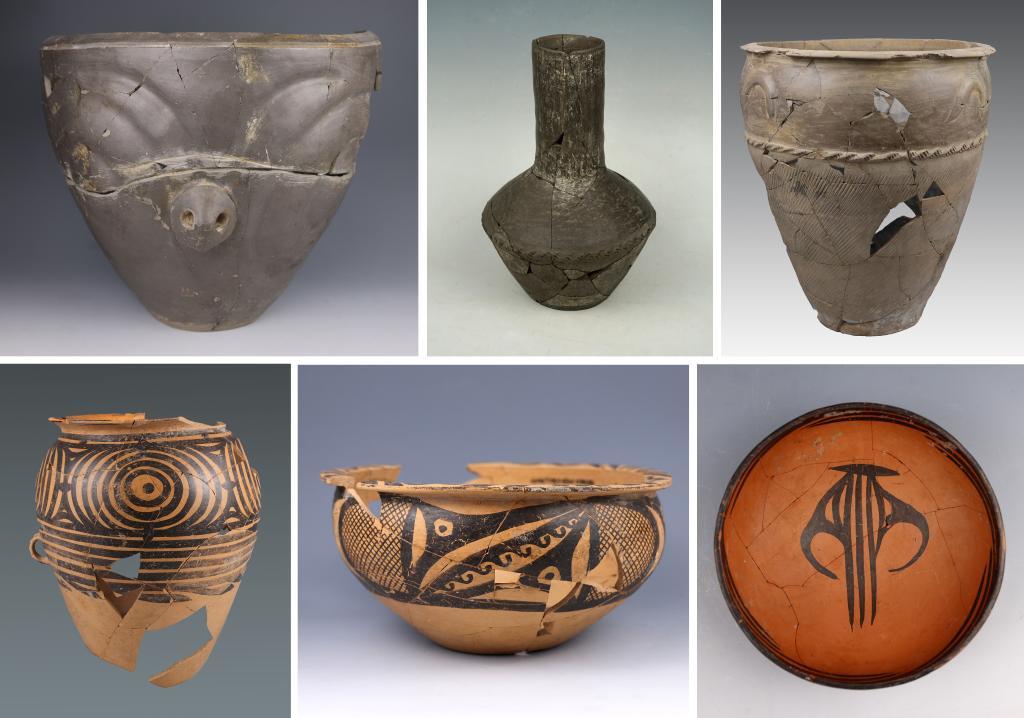 △甘肃临洮县寺洼遗址出土的陶器(拼版照片) 新华社发