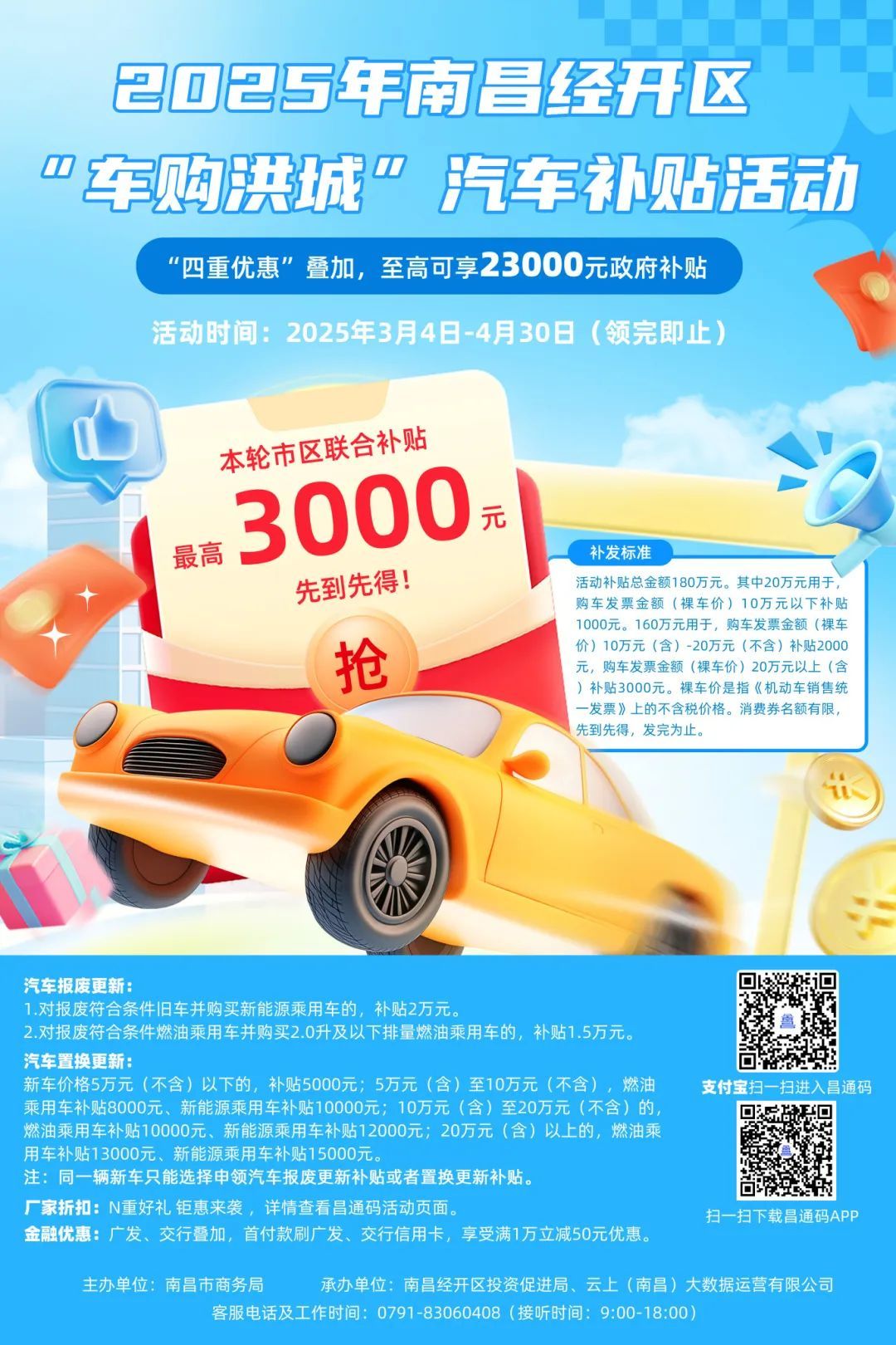3月4日开抢!南昌经开区再发180万汽车补贴