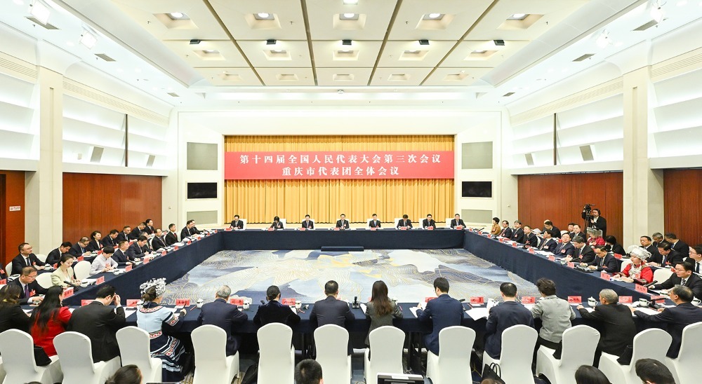 3月6日上午，十四届全国人大三次会议重庆代表团举行全体会议，继续审议政府工作报告。记者 苏思 摄