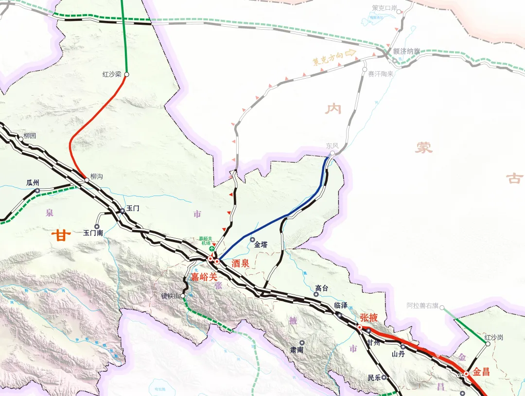 酒额铁路酒泉至东风南段线路示意图