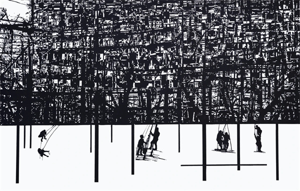 《复华四道街》 黑白木刻 2023年