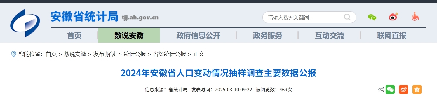 安徽常住人口数出炉！合肥首破千万！