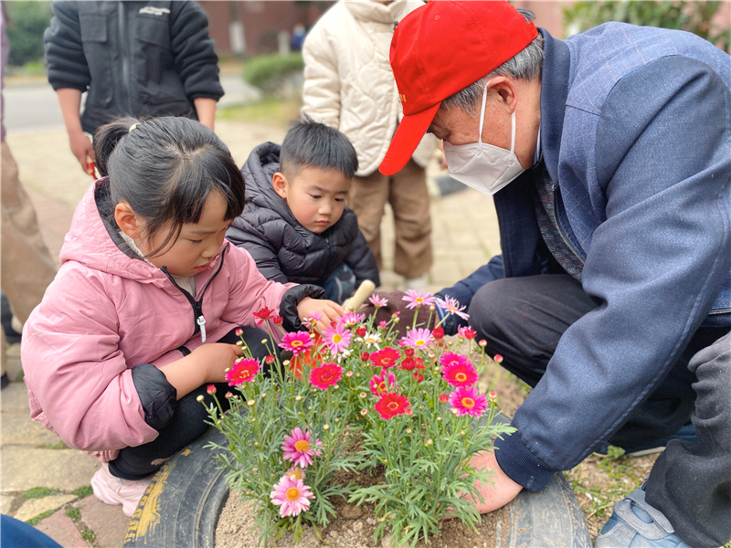 旧轮胎变身“花艺廊”，江北朱家社区携手萌娃倡环保新风