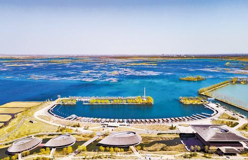 近日无人机航拍的白洋淀旅游码头。 本报记者 刘光昱摄