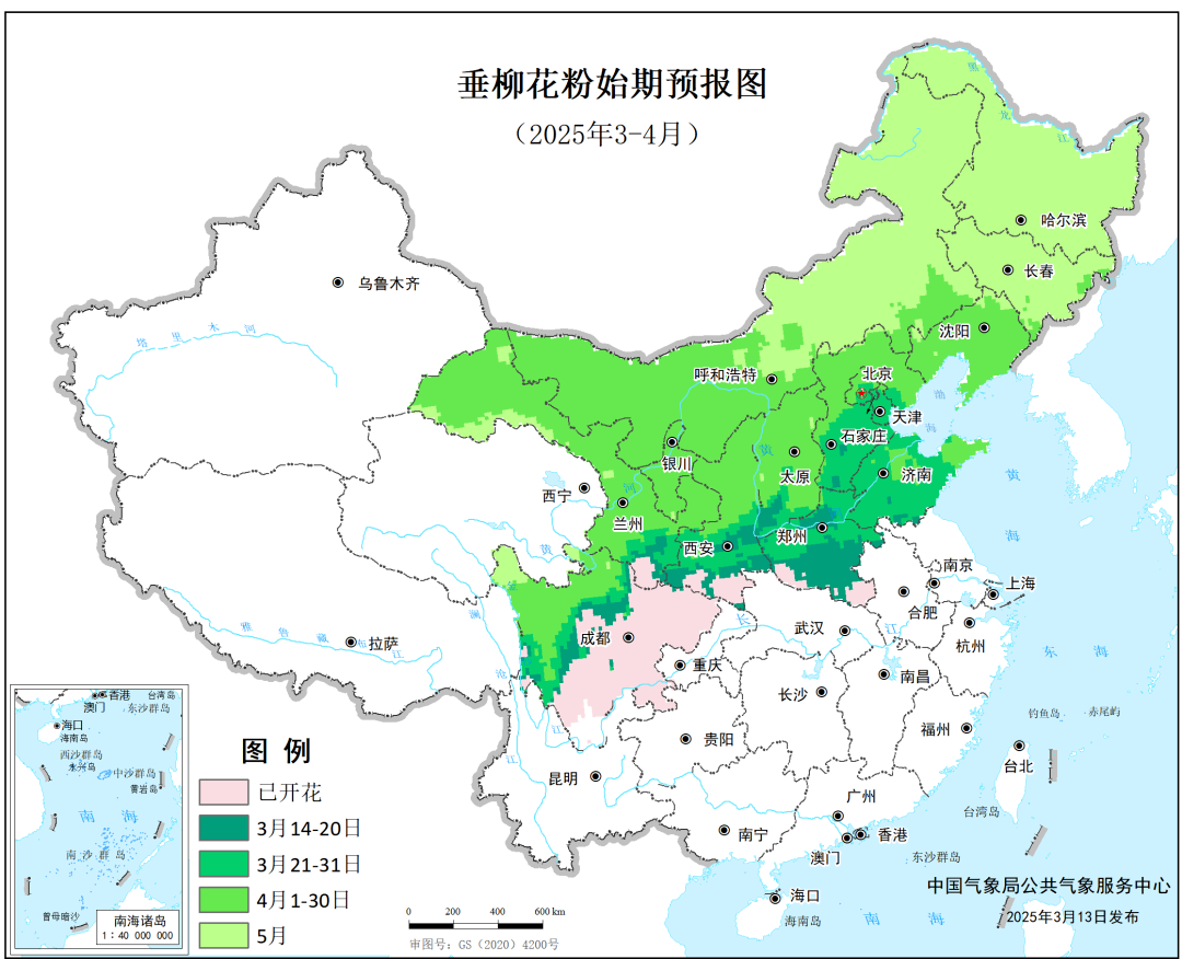 全国垂柳花粉始期预报
