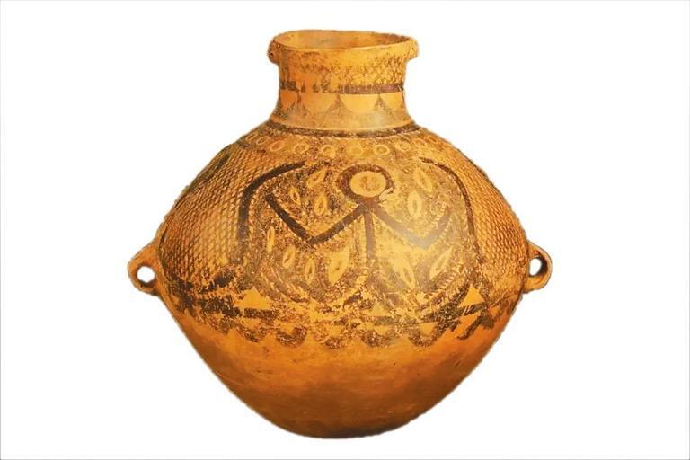 半山类型的葫芦网格纹彩陶双耳罐