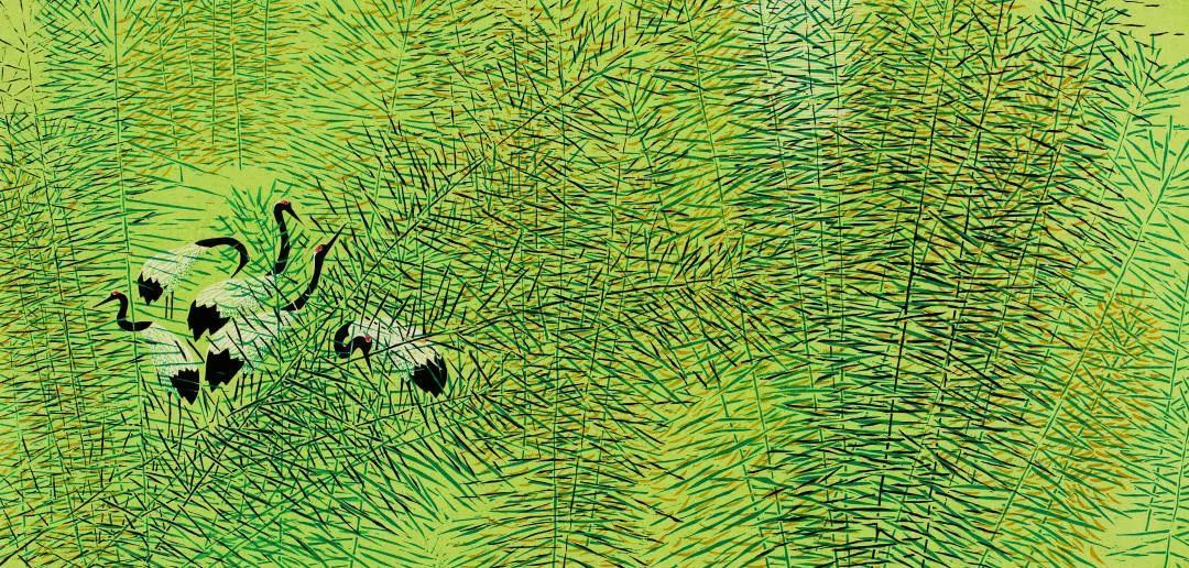 杨渝光《鹤风芦韵》版画2010年
