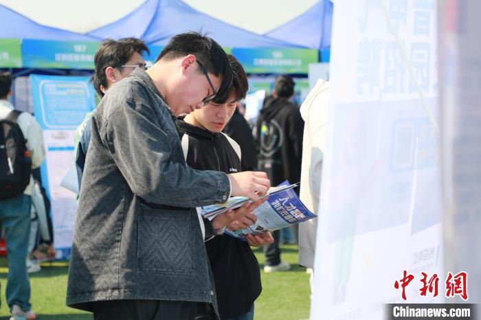资料图：一场招聘会上，求职者在浏览招聘信息。中新社记者 刘思伟 摄