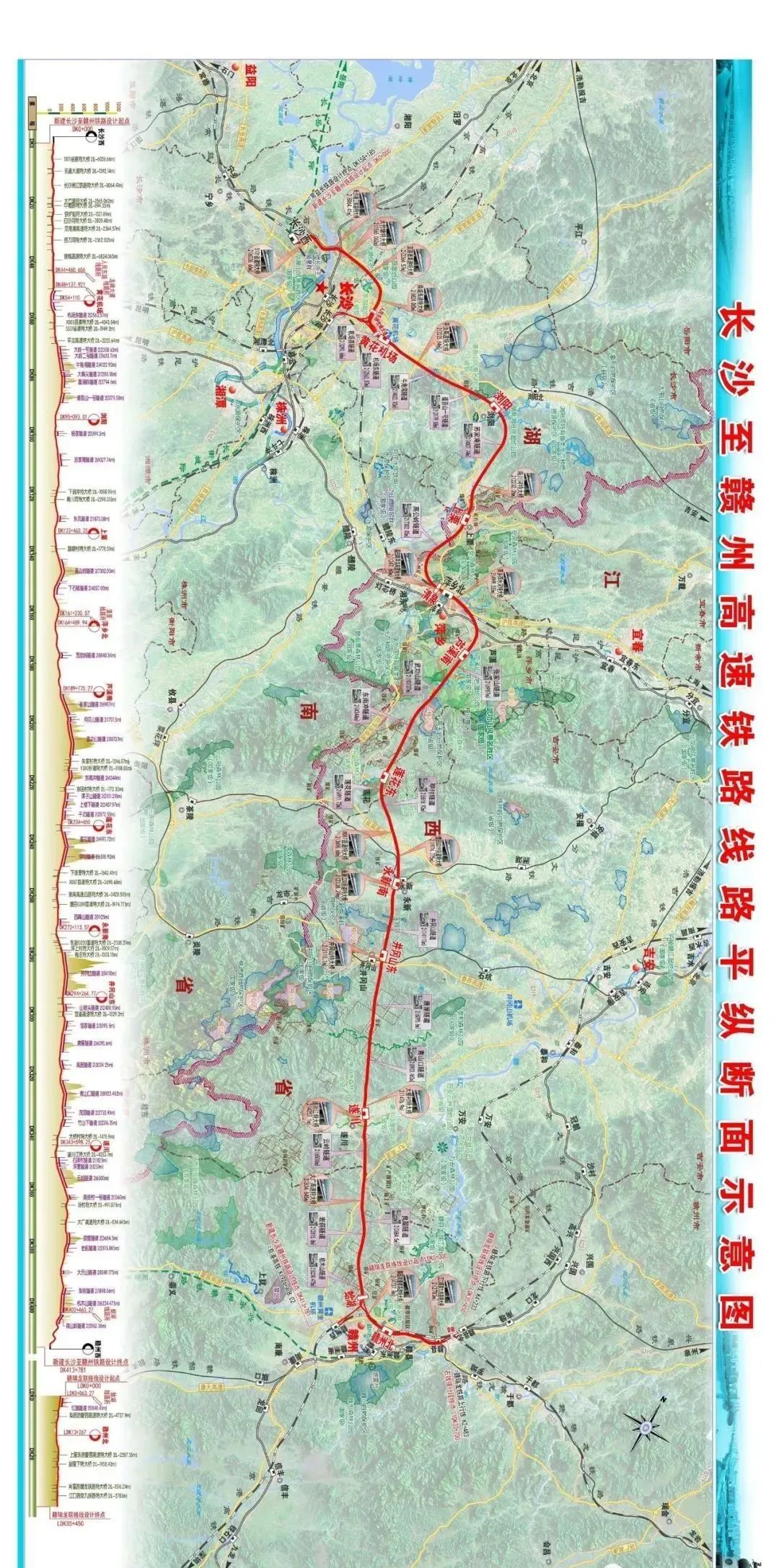 ▲长沙至赣州高速铁路平纵断面示意图